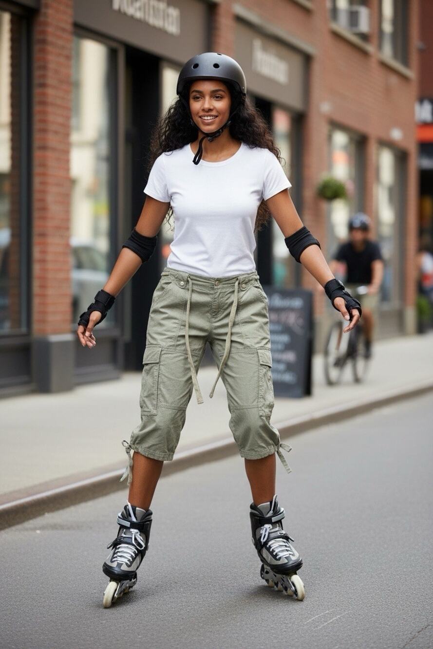Vintage Y2K Like a Little 6 Olive Green Utility Cargo Roll Up Button Cuff Capri